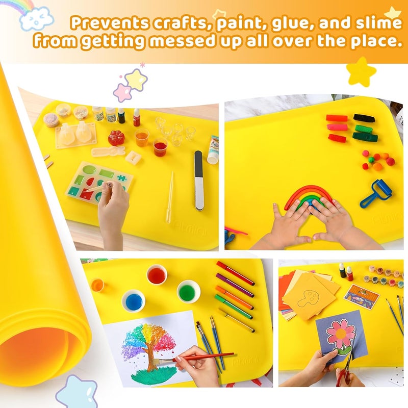 AtMini Store Silicone Craft Mats for Kids 24"x16"– with Raised Lip & Non-Slip | Reusable Silicone Art Mat for Play Sand, Painting, DIY Crafts | Durable Design (Yellow) - Image 2